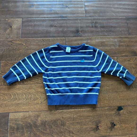 Carter's Boys 18 Month Sweater Navy Blue White Striped Knit Whale - Picture 2 of 6